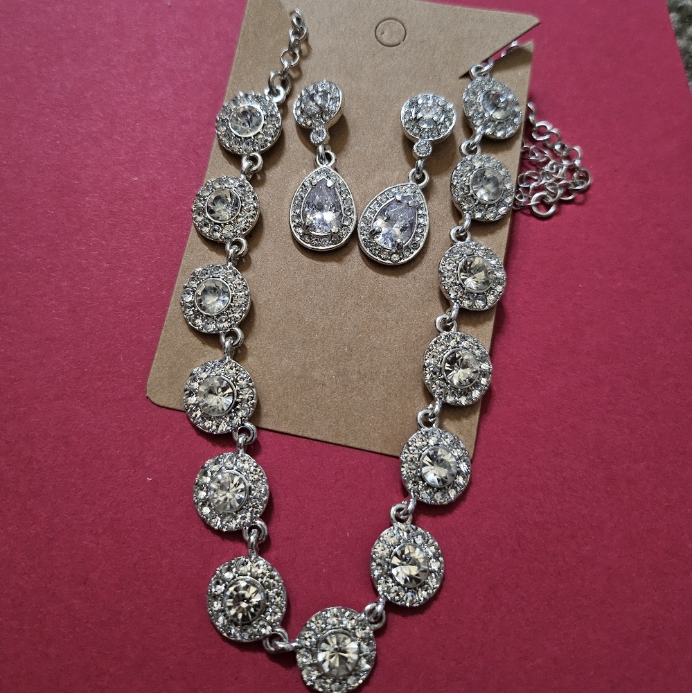 Silver Diamond Earrings & Necklace Deal!
